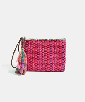 Hot Pink Tassel Clutch with Zip Closure