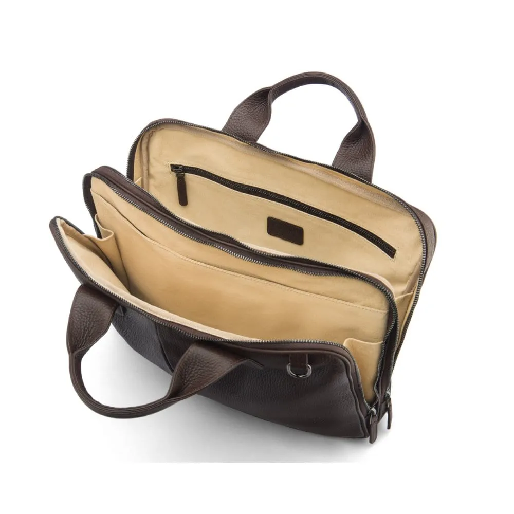 Kingston Leather 13” Laptop Briefcase - Brown With Gunmetal