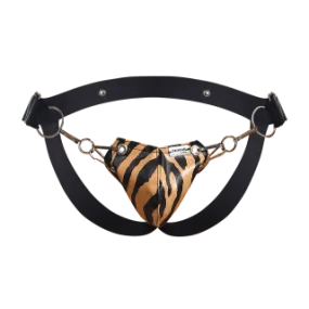 Male Basics Dngeon Snap Ring Mounted Penis Cup Jockstrap Tiger One Size