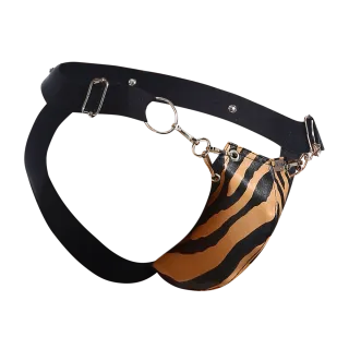 Male Basics Dngeon Snap Ring Mounted Penis Cup Jockstrap Tiger One Size