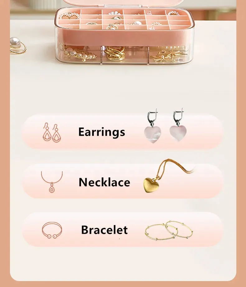 New Designed Plastic Jewelry Organizer Display Travel Portable Jewelry Box Storage Organizer Earring Ring Necklace Holder