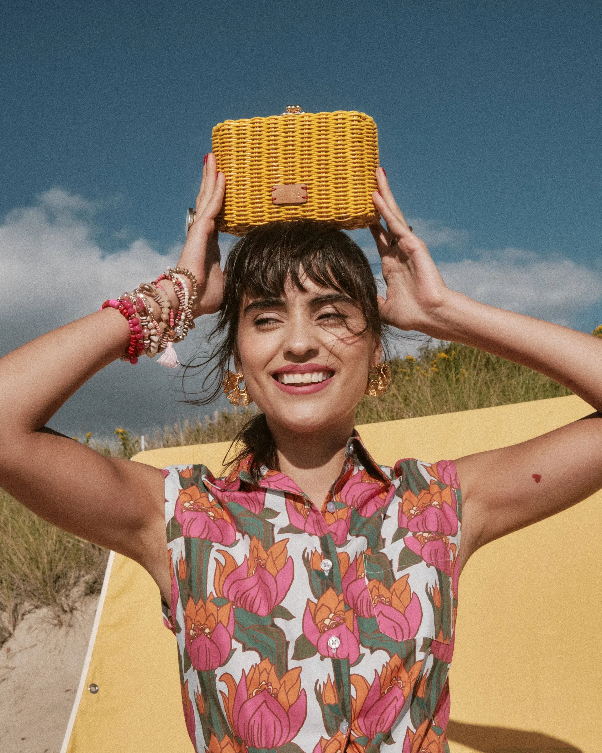 Paige Wicker Box Clutch Canary