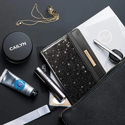 Passport Holder Cover,Traveling Passport Case Glitter Cute Passport Wallet for Women,Black Glitter