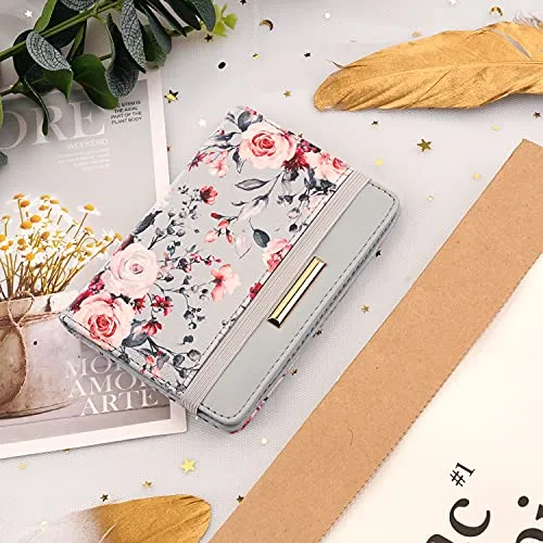 Passport Holder,RFID Blocking Passport Cover Cute Floral Traveling Passport Wallet for Women Grey Flowers
