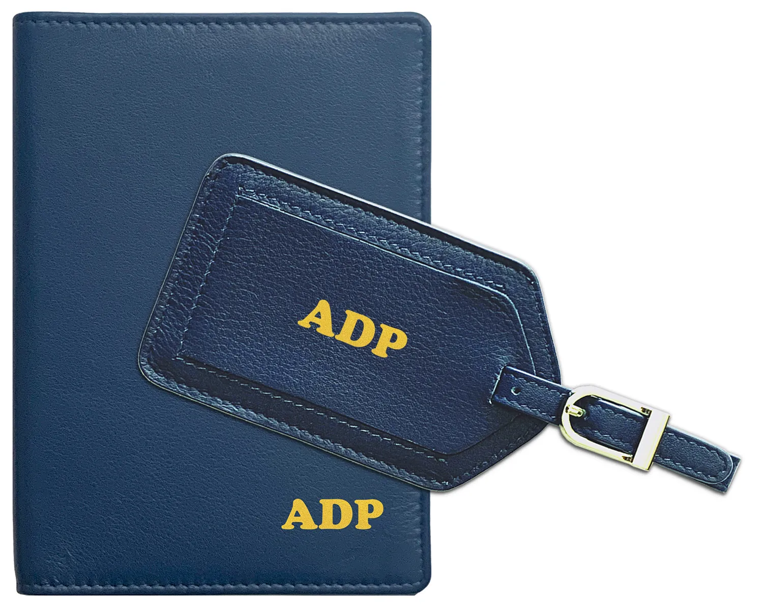 Personalized Monogrammed Leather RFID Passport Wallet and Luggage Tag