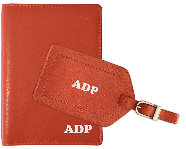 Personalized Monogrammed Leather RFID Passport Wallet and Luggage Tag