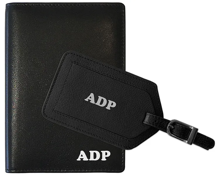 Personalized Monogrammed Leather RFID Passport Wallet and Luggage Tag