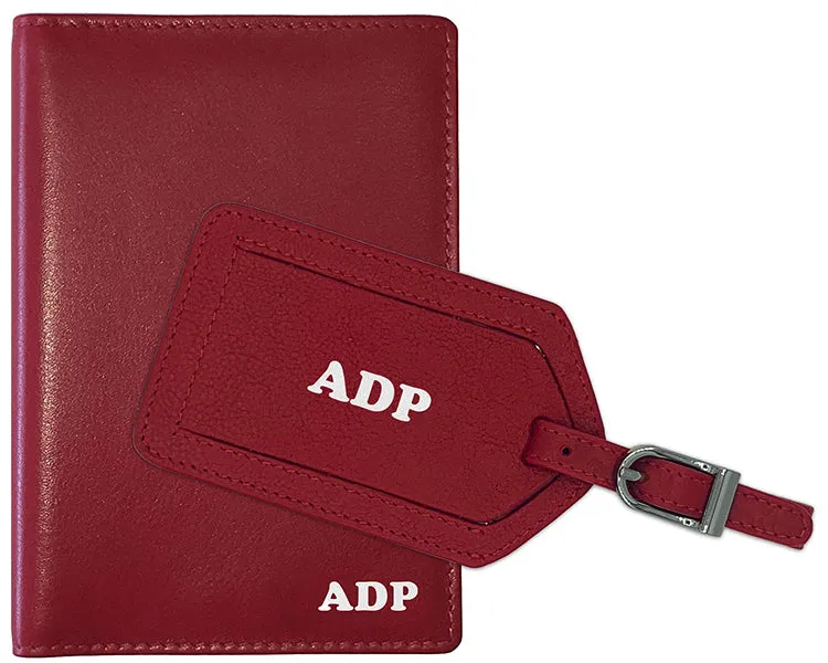 Personalized Monogrammed Leather RFID Passport Wallet and Luggage Tag