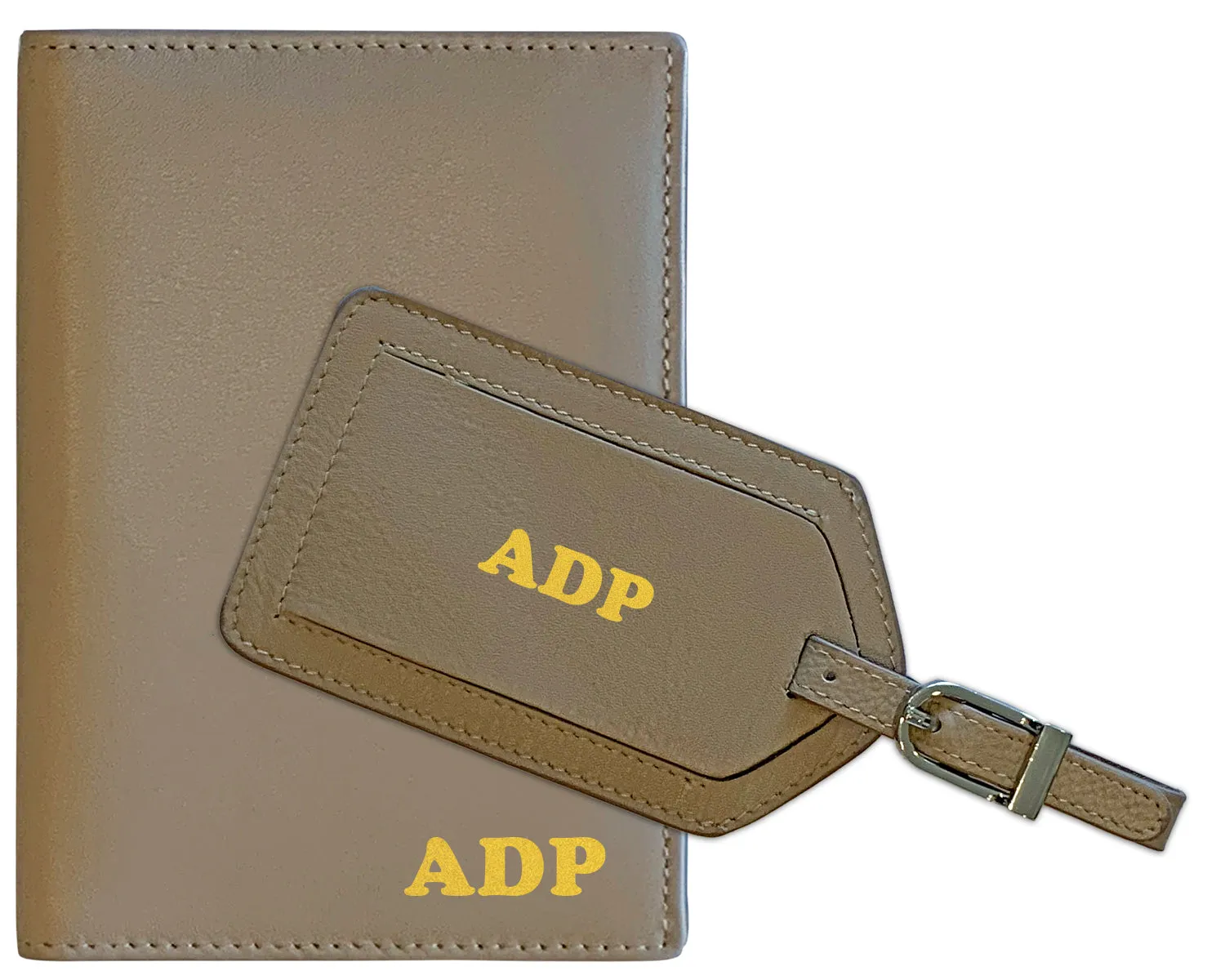 Personalized Monogrammed Leather RFID Passport Wallet and Luggage Tag