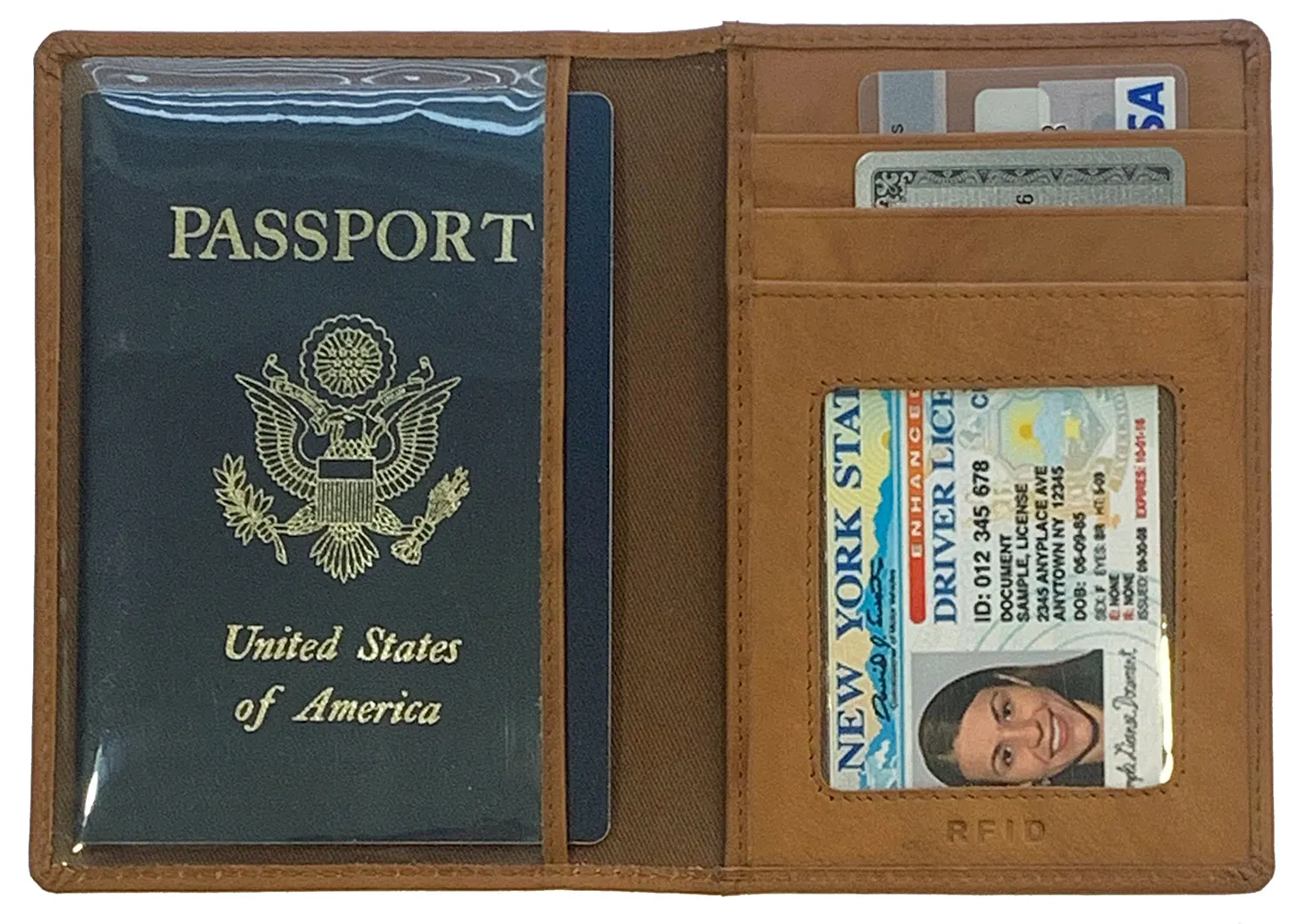 Personalized Monogrammed Leather RFID Passport Wallet and Luggage Tag
