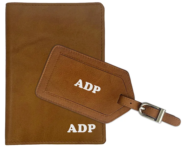 Personalized Monogrammed Leather RFID Passport Wallet and Luggage Tag