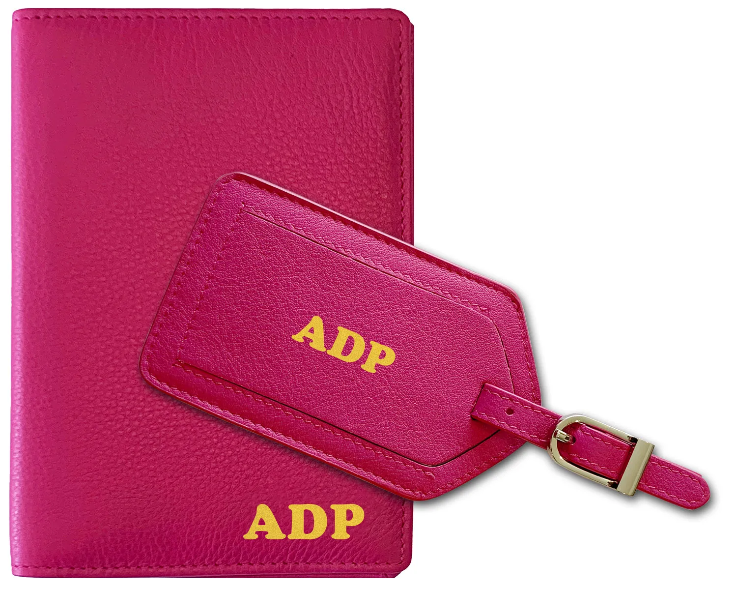 Personalized Monogrammed Leather RFID Passport Wallet and Luggage Tag