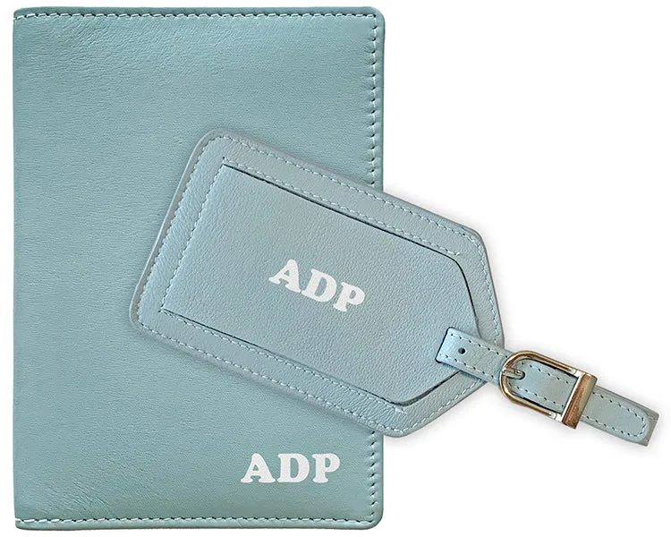 Personalized Monogrammed Leather RFID Passport Wallet and Luggage Tag