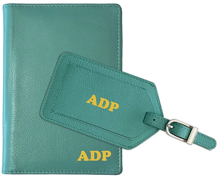Personalized Monogrammed Leather RFID Passport Wallet and Luggage Tag