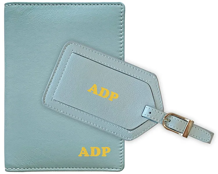 Personalized Monogrammed Leather RFID Passport Wallet and Luggage Tag