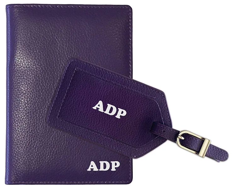 Personalized Monogrammed Leather RFID Passport Wallet and Luggage Tag