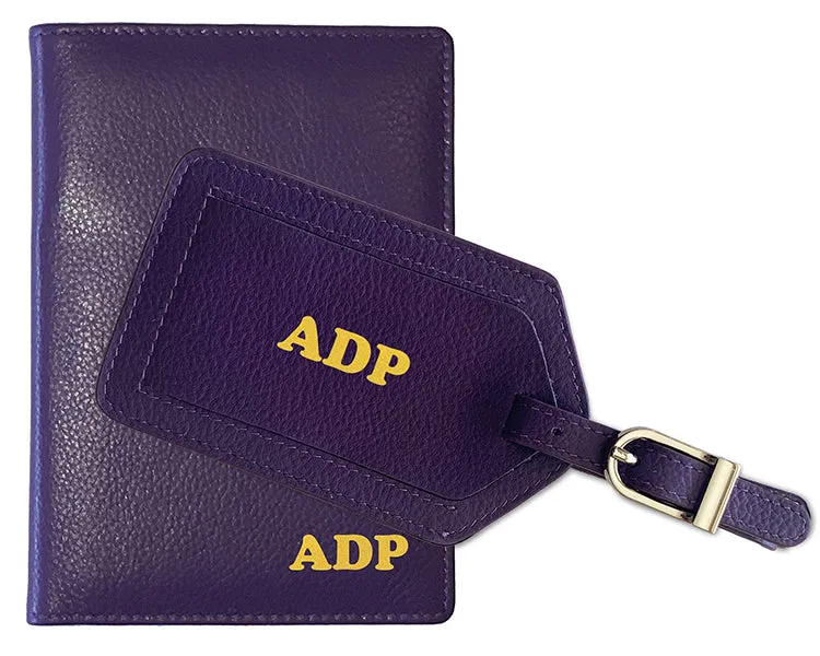 Personalized Monogrammed Leather RFID Passport Wallet and Luggage Tag