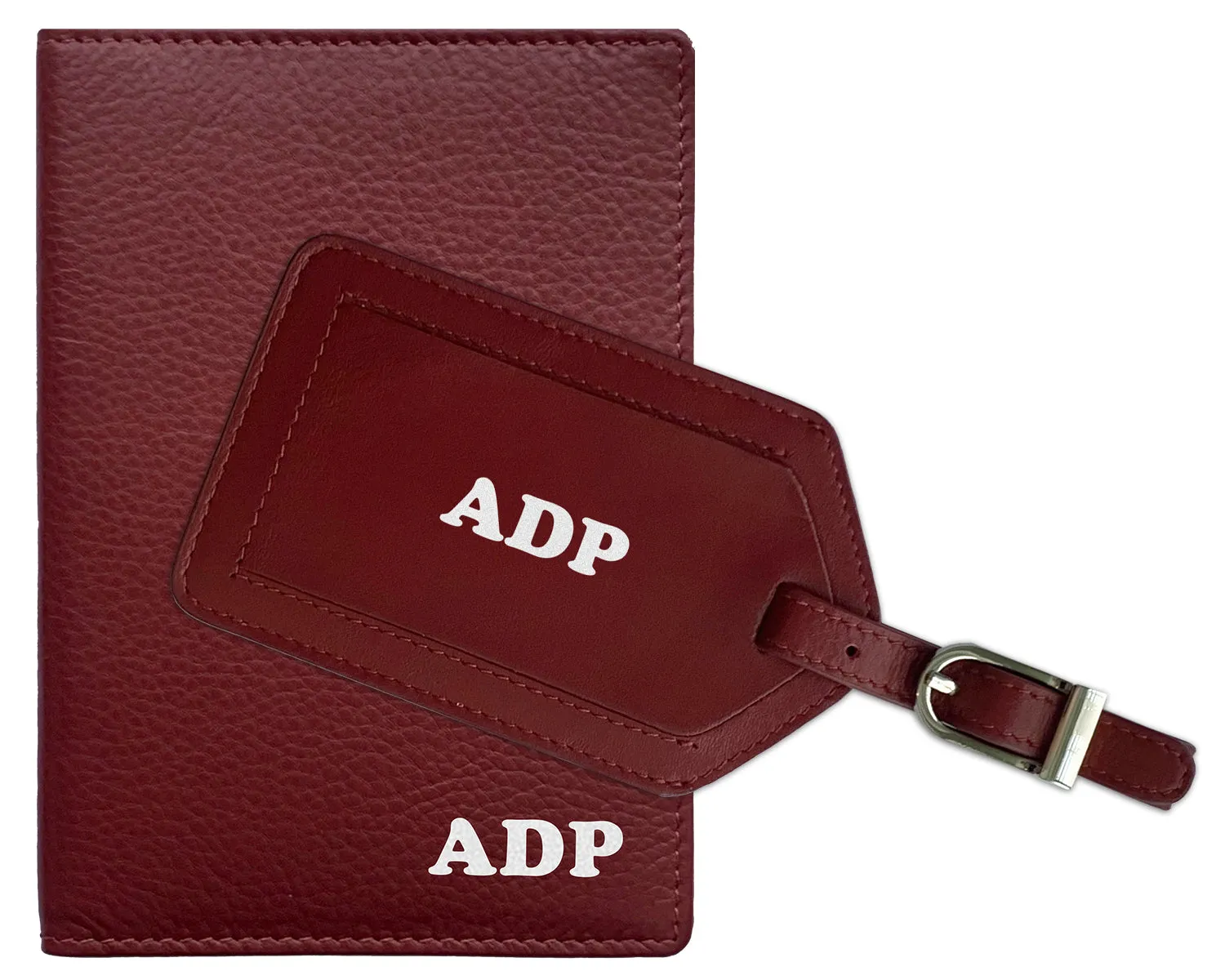Personalized Monogrammed Leather RFID Passport Wallet and Luggage Tag
