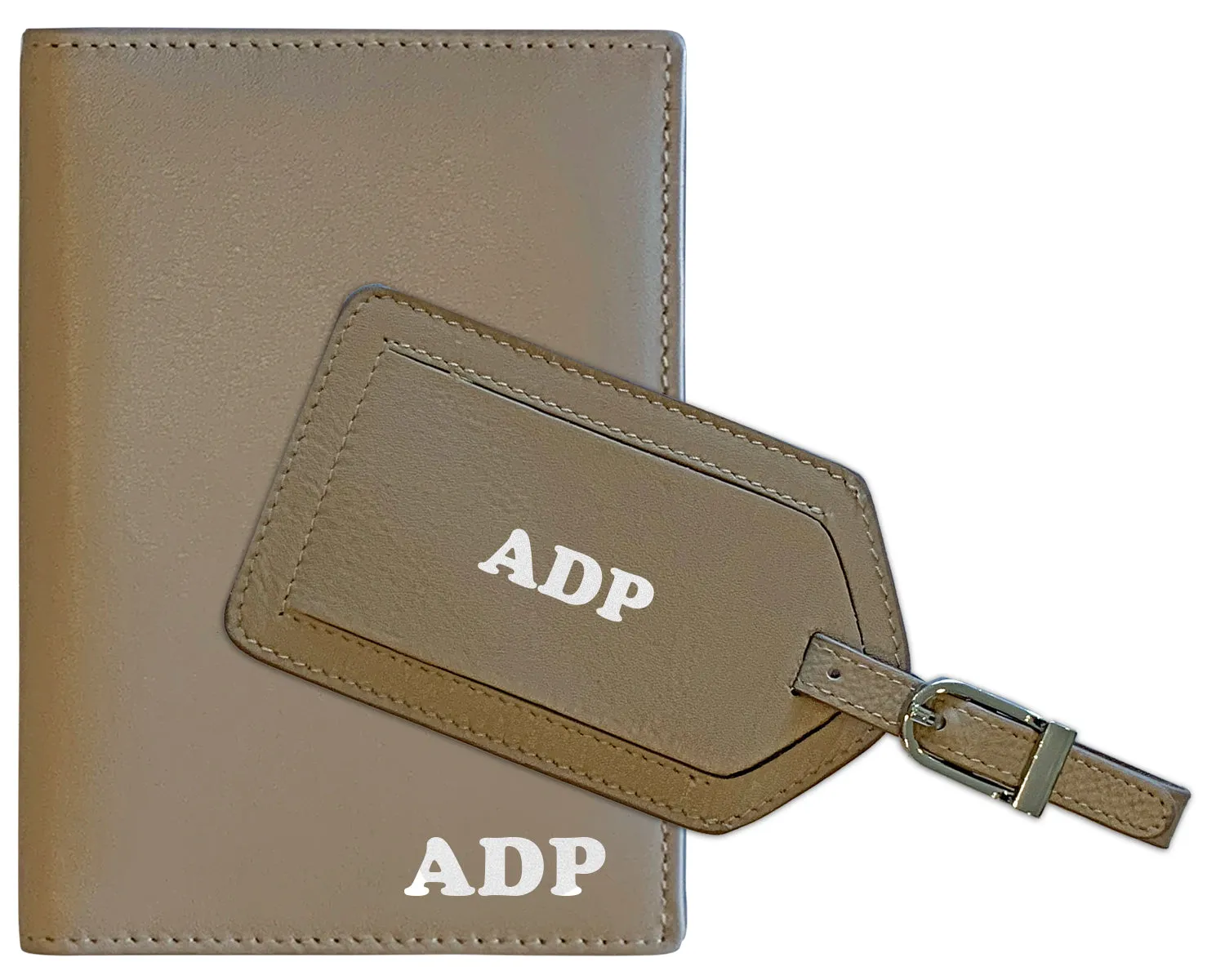 Personalized Monogrammed Leather RFID Passport Wallet and Luggage Tag