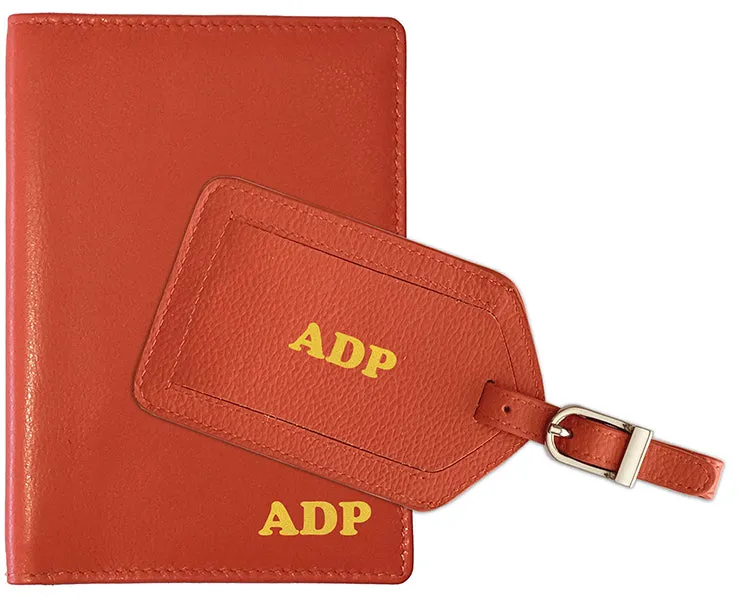 Personalized Monogrammed Leather RFID Passport Wallet and Luggage Tag