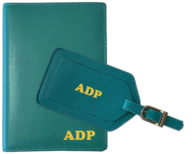 Personalized Monogrammed Leather RFID Passport Wallet and Luggage Tag