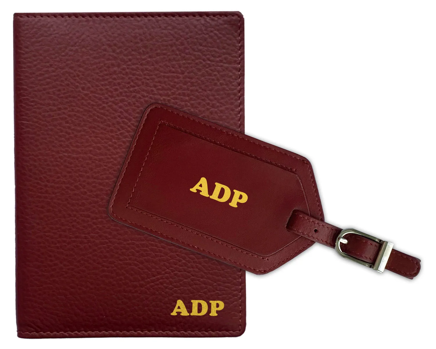Personalized Monogrammed Leather RFID Passport Wallet and Luggage Tag