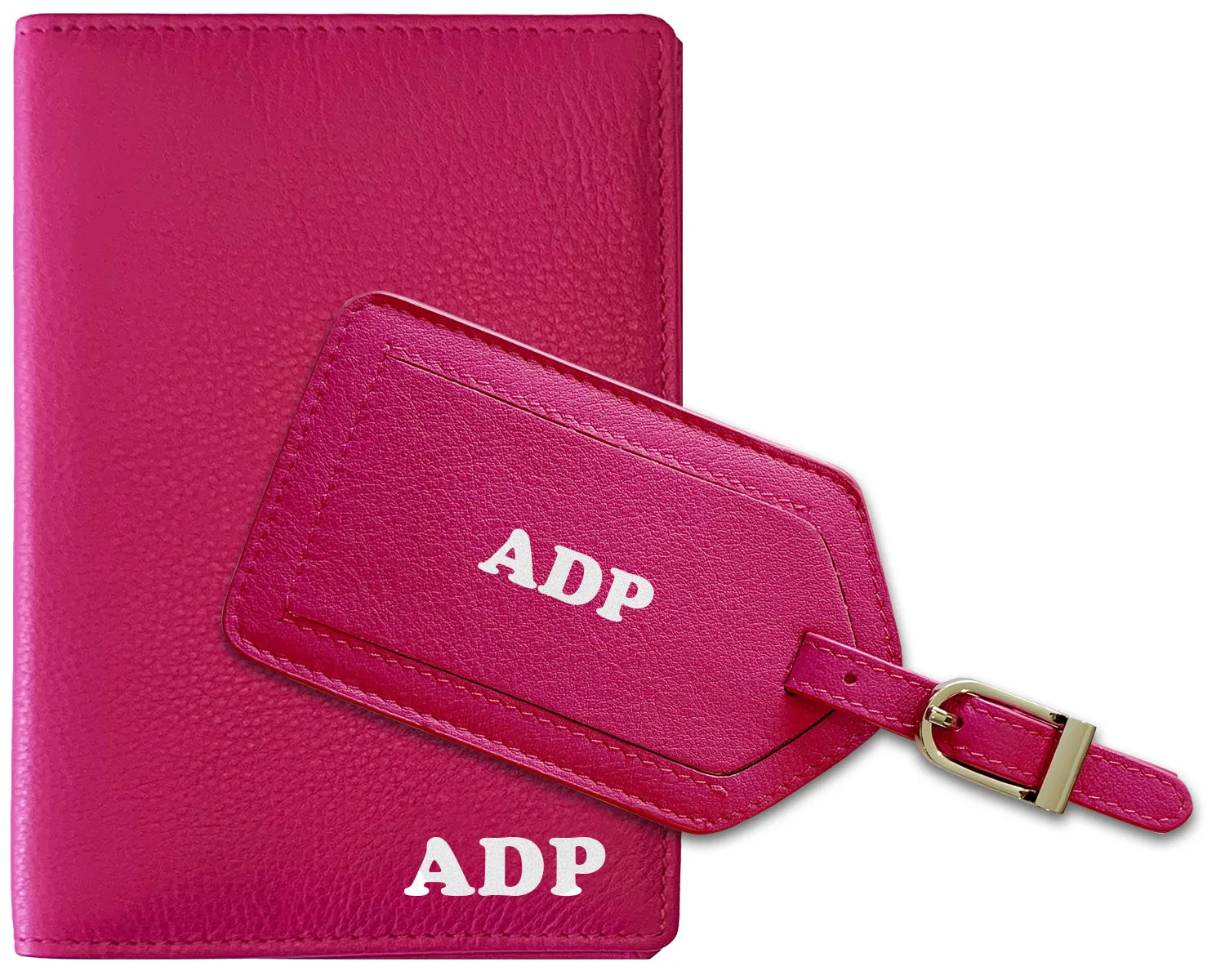 Personalized Monogrammed Leather RFID Passport Wallet and Luggage Tag