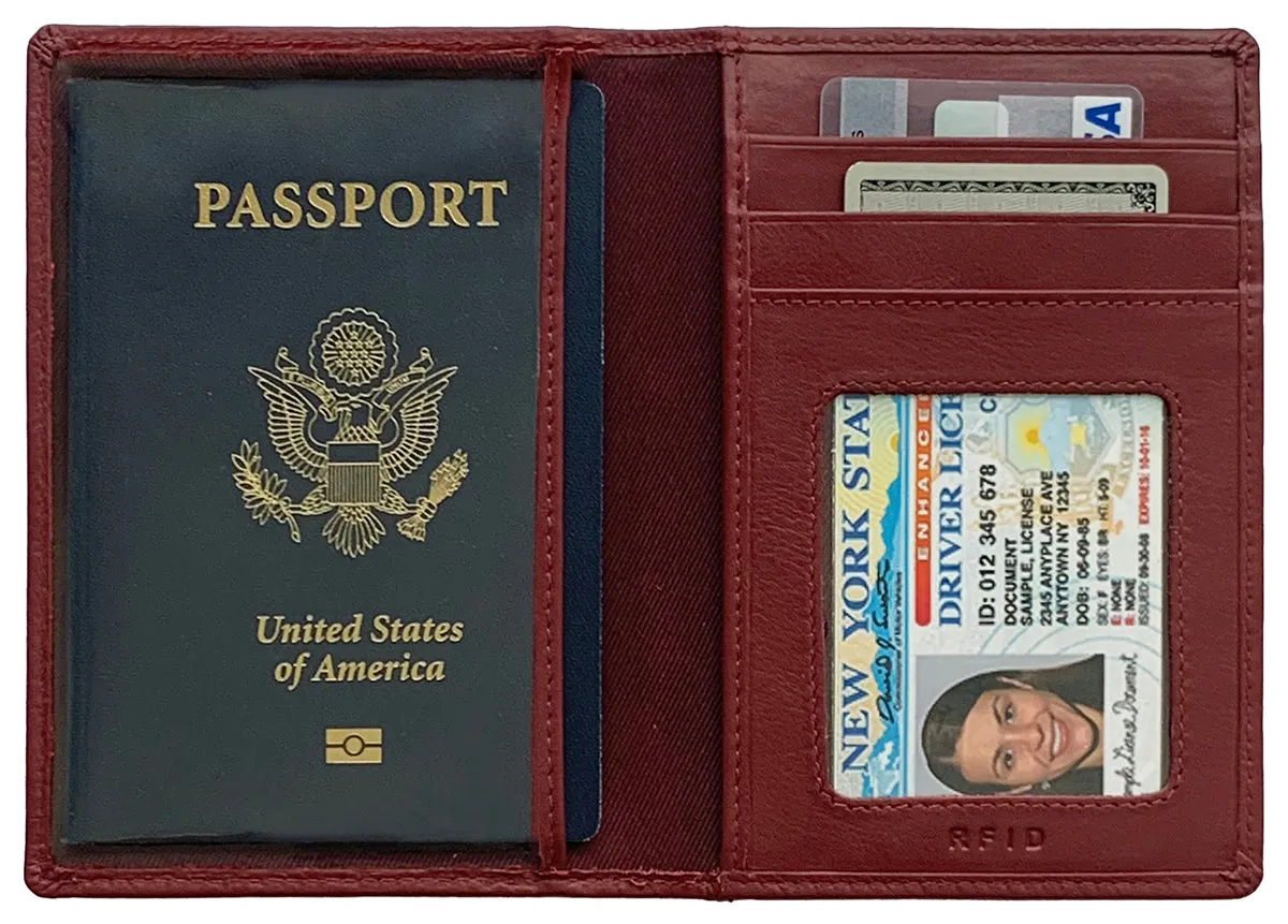 Personalized Monogrammed Leather RFID Passport Wallet and Luggage Tag