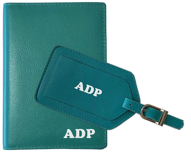 Personalized Monogrammed Leather RFID Passport Wallet and Luggage Tag