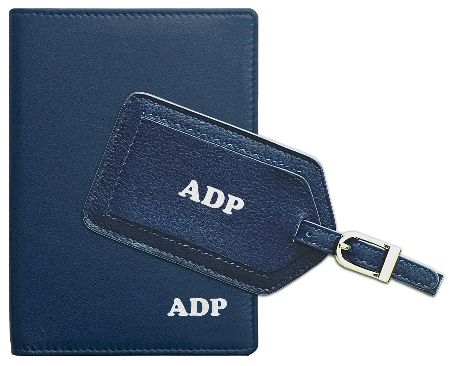 Personalized Monogrammed Leather RFID Passport Wallet and Luggage Tag