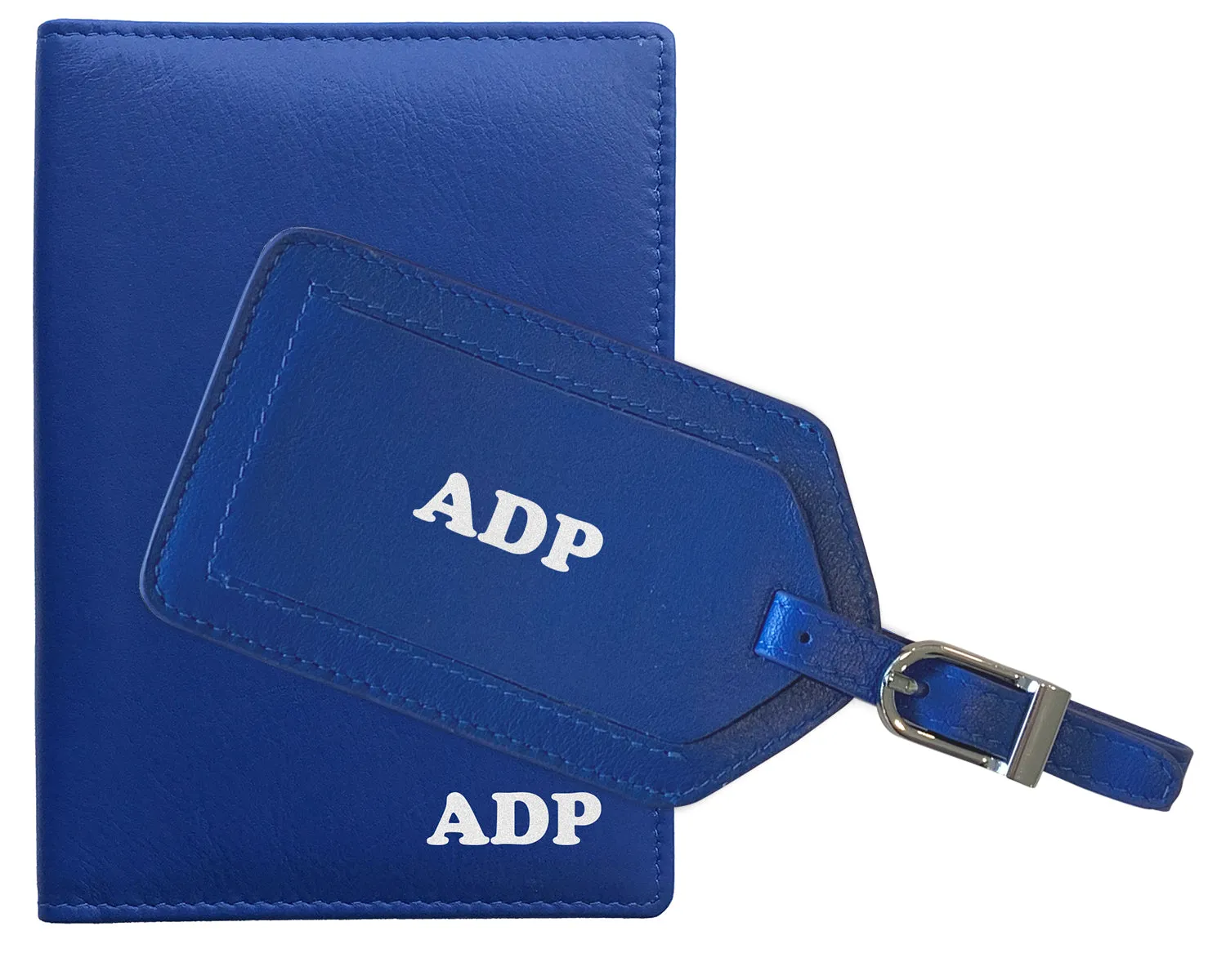 Personalized Monogrammed Leather RFID Passport Wallet and Luggage Tag