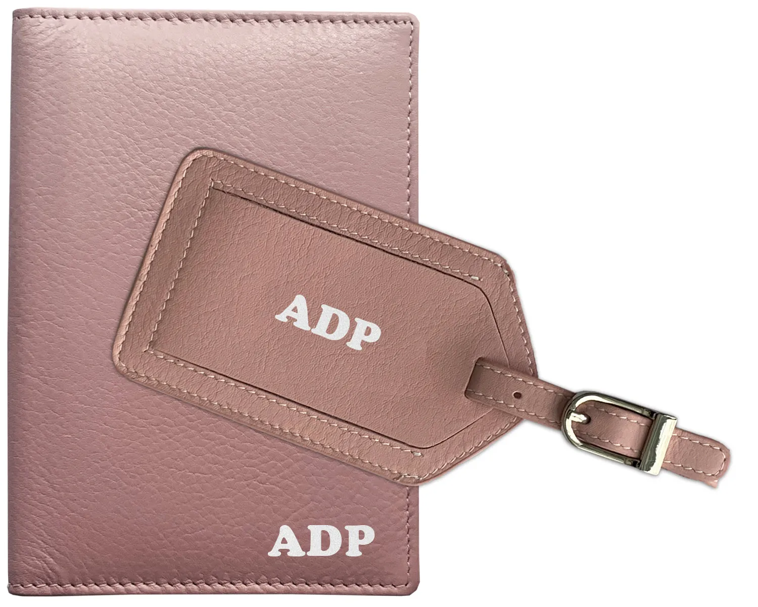 Personalized Monogrammed Leather RFID Passport Wallet and Luggage Tag