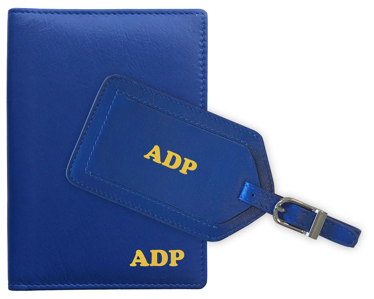 Personalized Monogrammed Leather RFID Passport Wallet and Luggage Tag