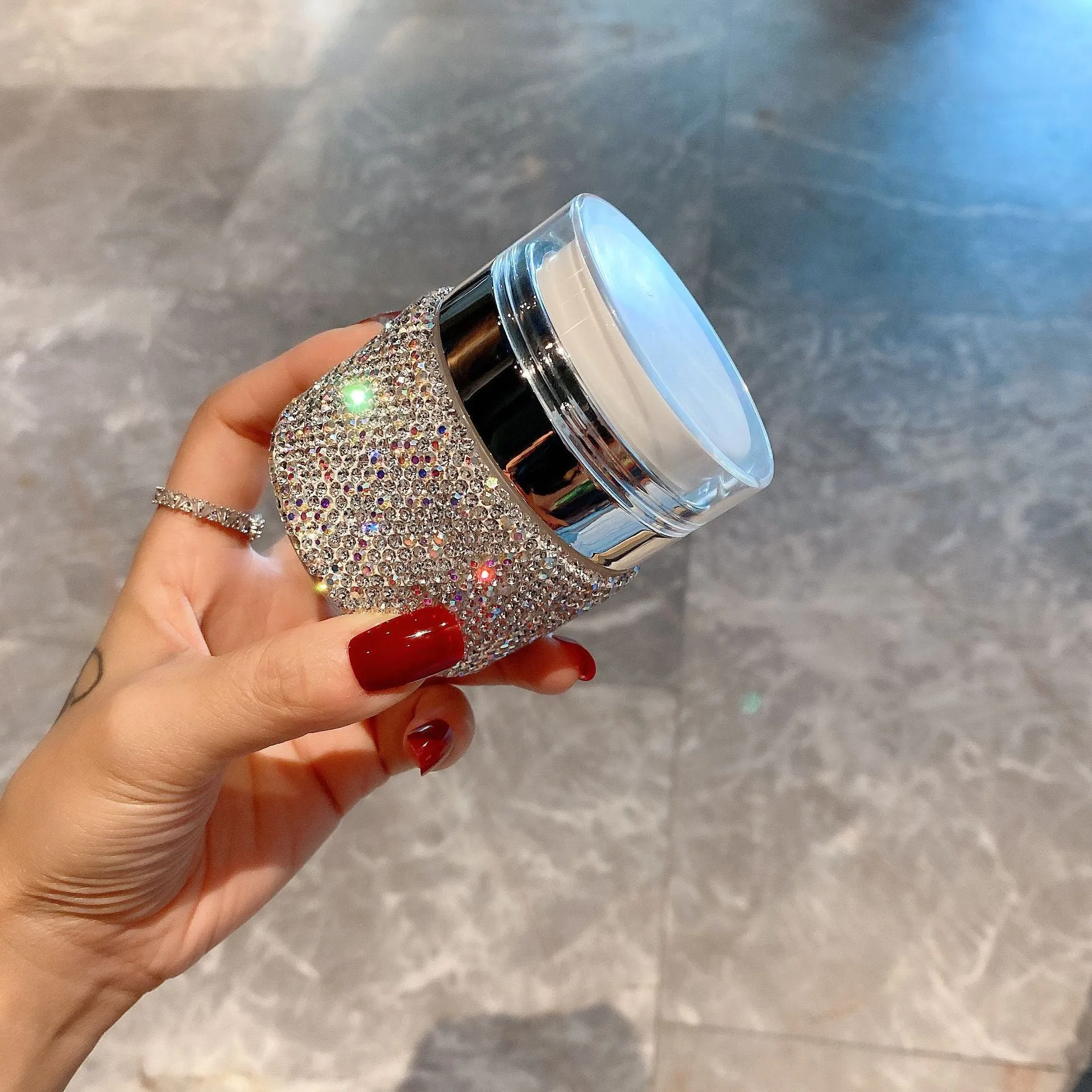 Rhinestones Refillable Empty Bottles Makeup Pump Jars Containers Cosmetics Face Cream Lotion Travel Storage Bottles