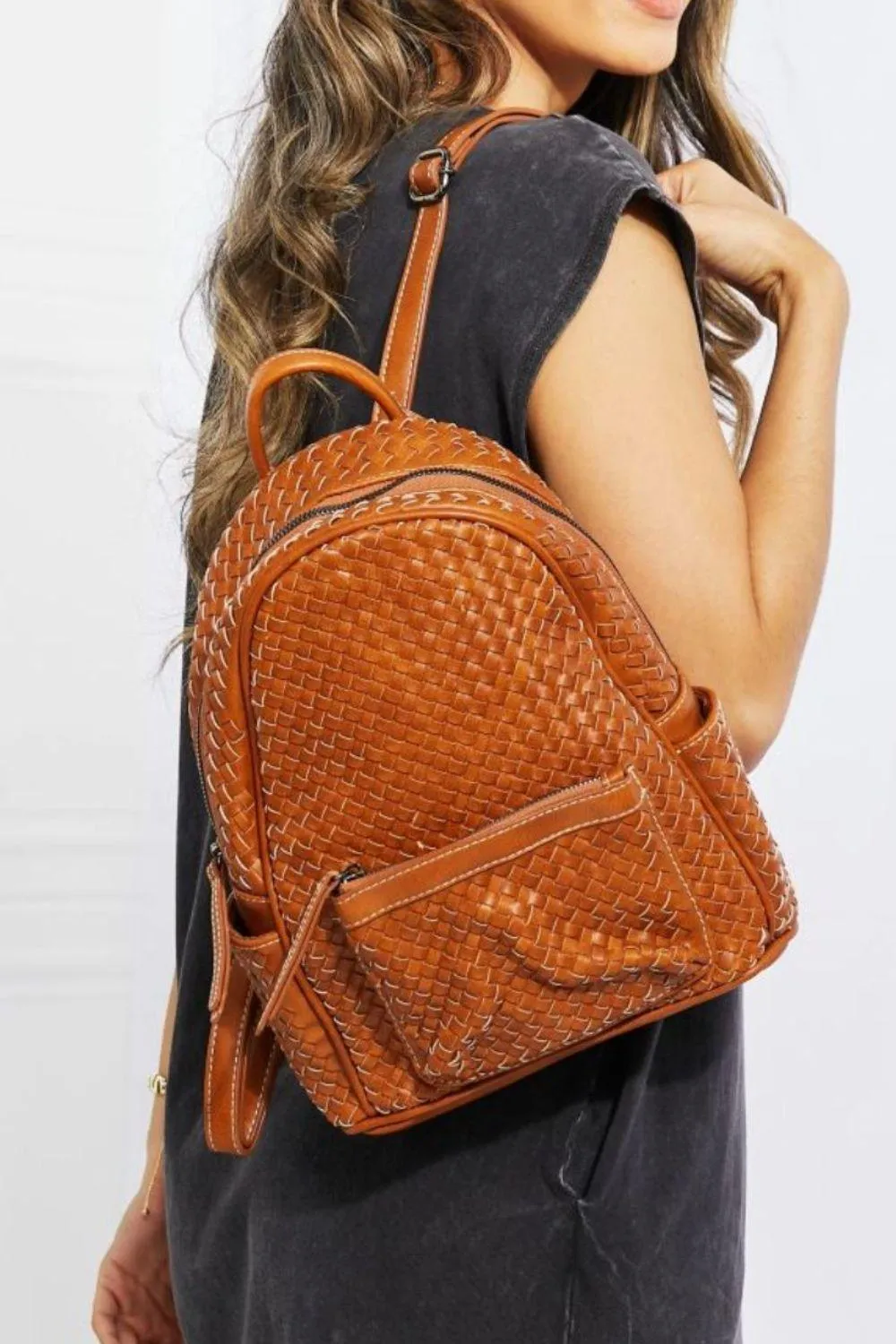Sicily Faux Leather Woven Backpack