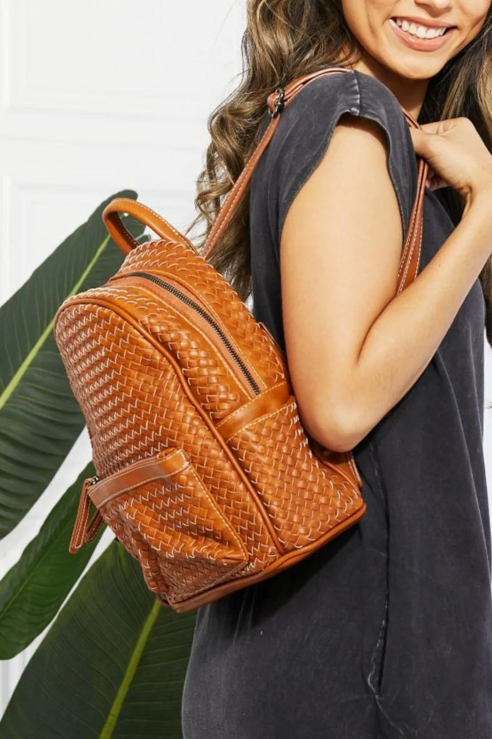 Sicily Faux Leather Woven Backpack