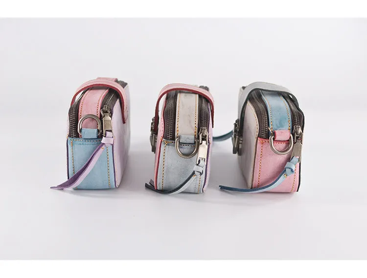 Small Ladies Wax Treated Leather Shoulder Satchel Bags Crossbody Purse for Women