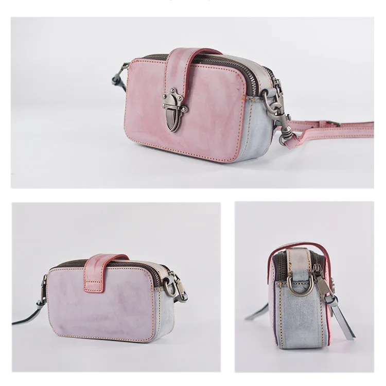 Small Ladies Wax Treated Leather Shoulder Satchel Bags Crossbody Purse for Women