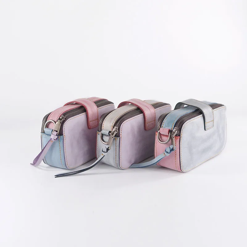 Small Ladies Wax Treated Leather Shoulder Satchel Bags Crossbody Purse for Women