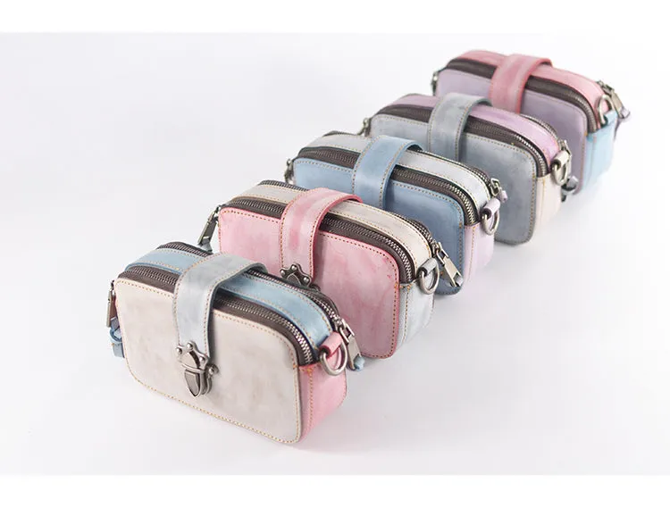 Small Ladies Wax Treated Leather Shoulder Satchel Bags Crossbody Purse for Women