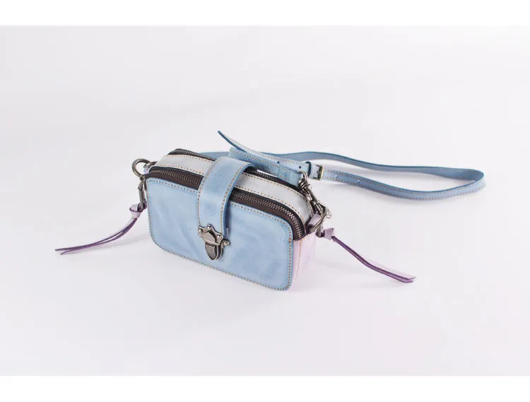 Small Ladies Wax Treated Leather Shoulder Satchel Bags Crossbody Purse for Women