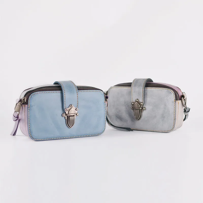 Small Ladies Wax Treated Leather Shoulder Satchel Bags Crossbody Purse for Women