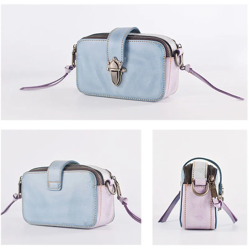 Small Ladies Wax Treated Leather Shoulder Satchel Bags Crossbody Purse for Women