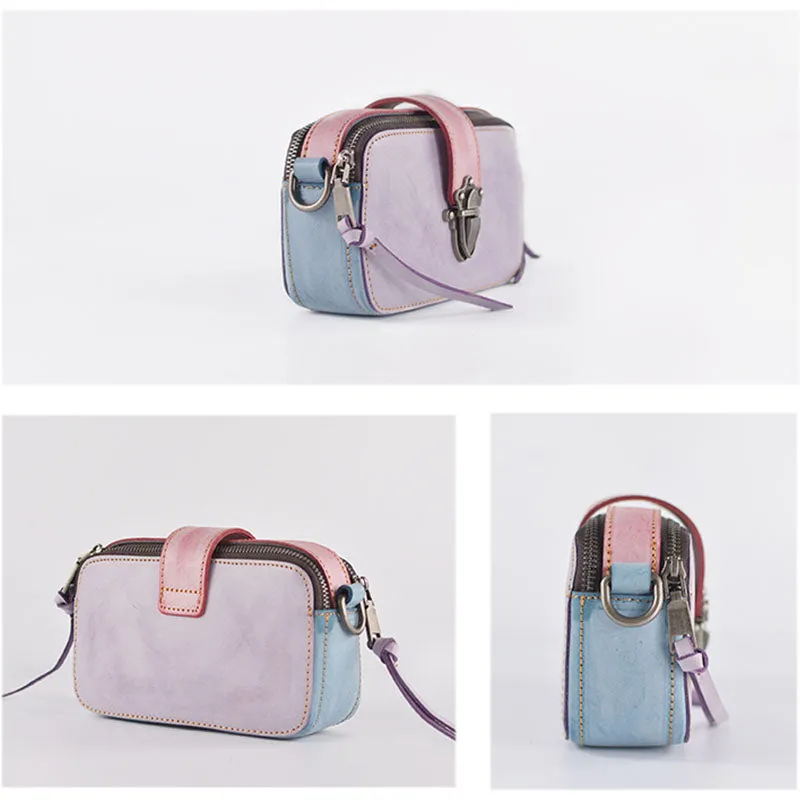 Small Ladies Wax Treated Leather Shoulder Satchel Bags Crossbody Purse for Women
