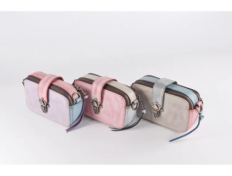 Small Ladies Wax Treated Leather Shoulder Satchel Bags Crossbody Purse for Women