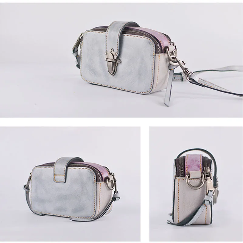 Small Ladies Wax Treated Leather Shoulder Satchel Bags Crossbody Purse for Women