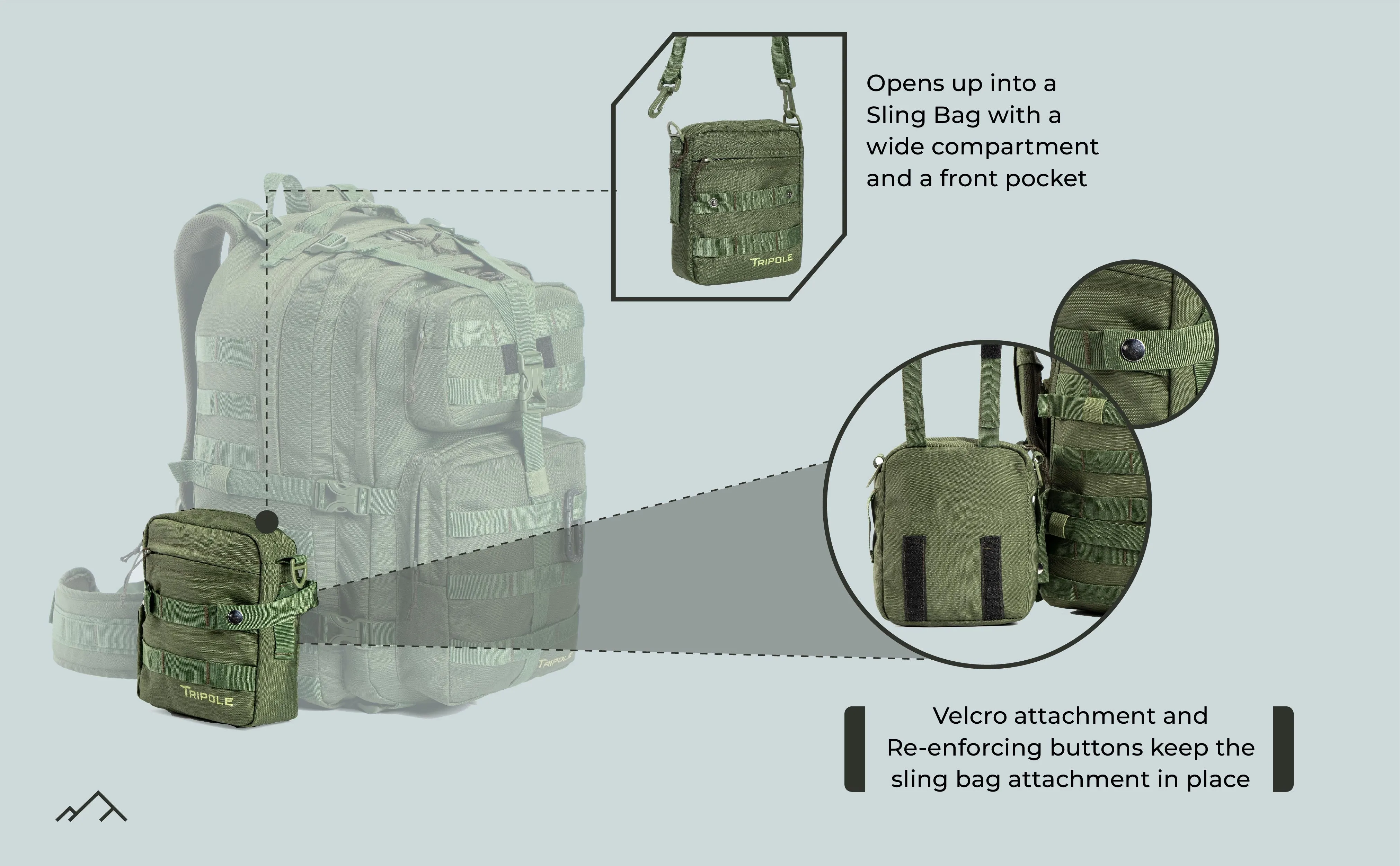 Tripole Alfa 45 Litres Military Tactical Backpack and Rucksack with Detachable Sling Bag | Rain Cover | 3 Year Warranty - Khaki