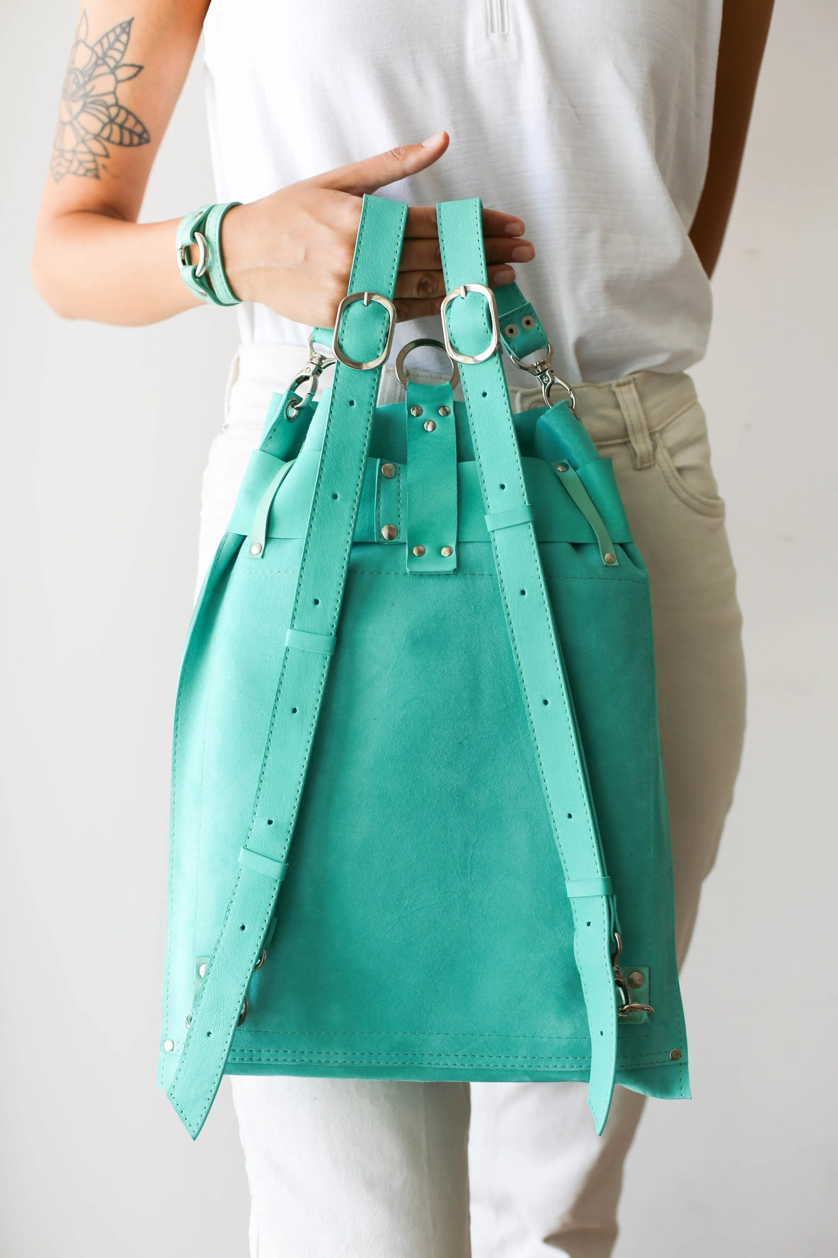 Turquoise Suede Backpack