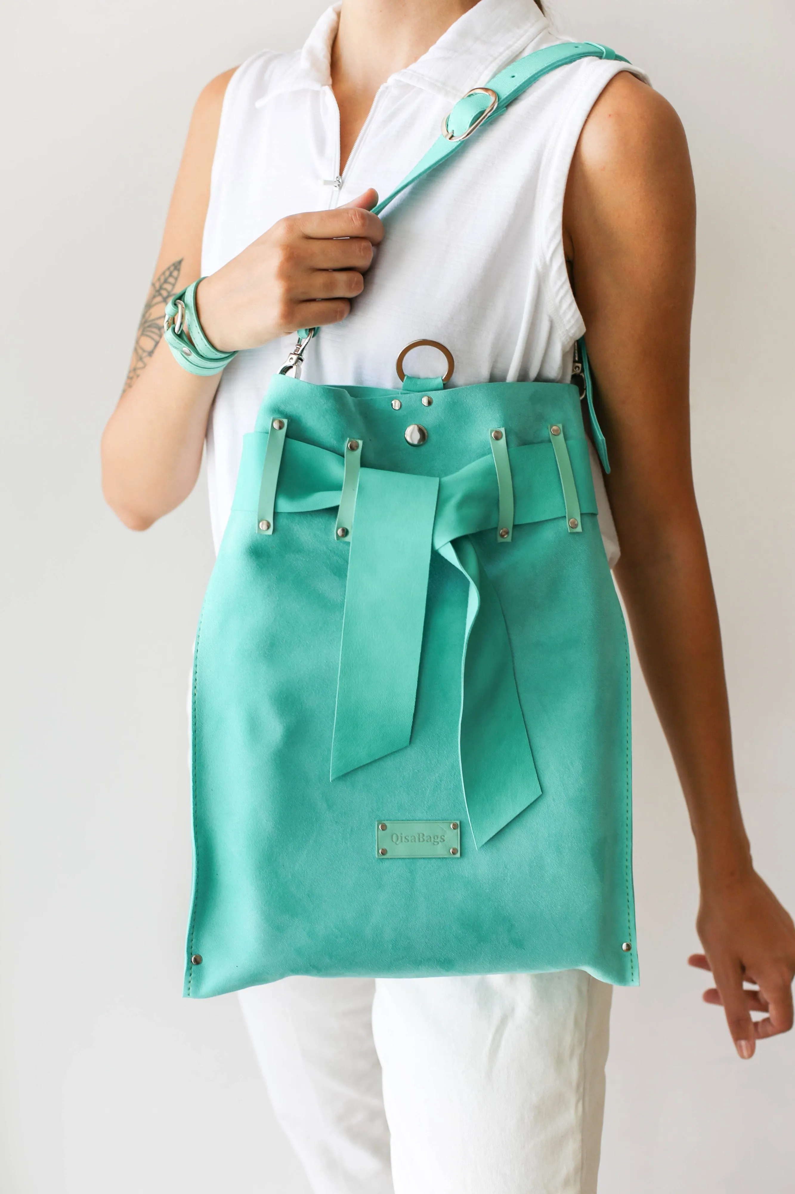 Turquoise Suede Backpack