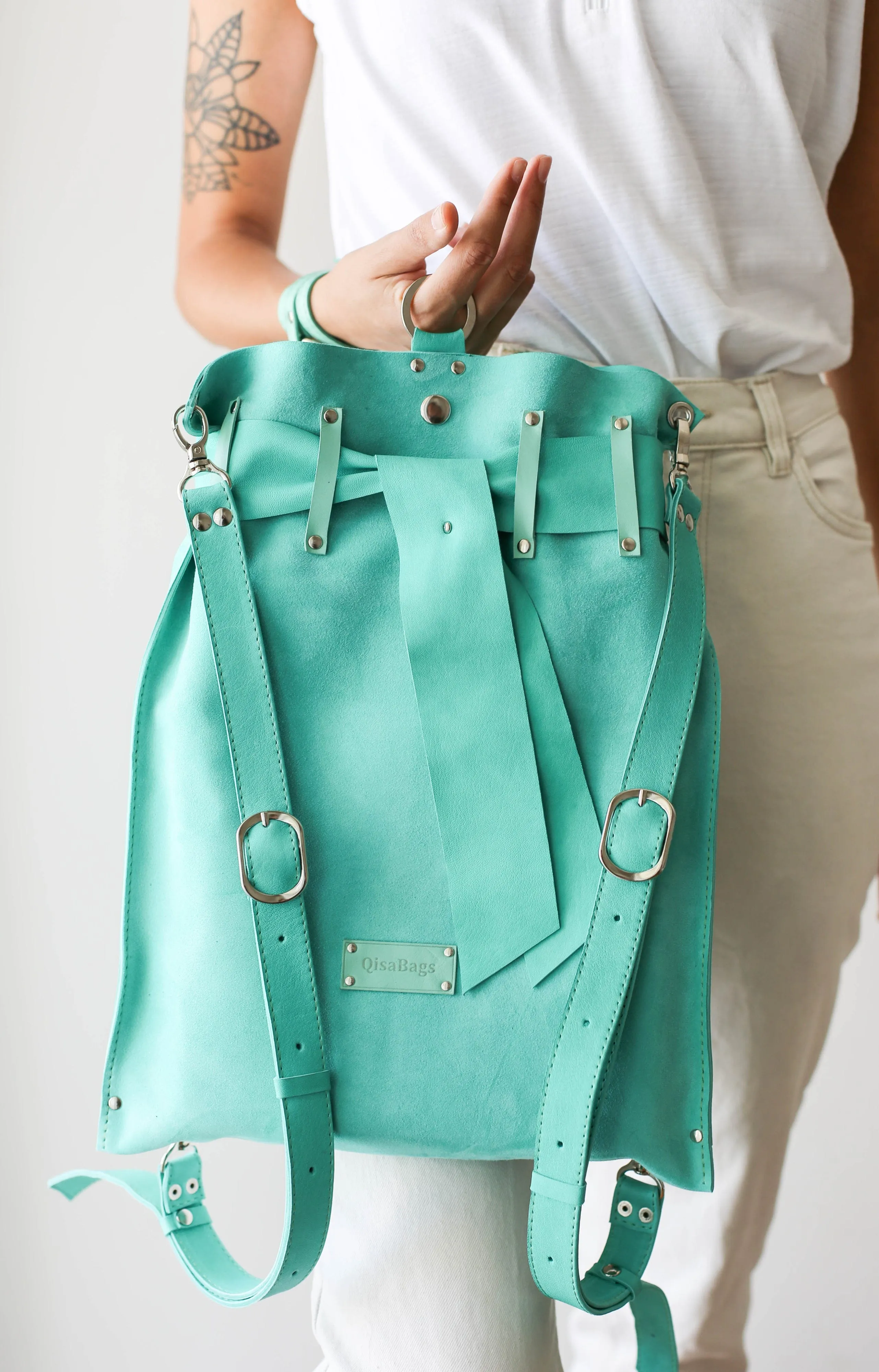 Turquoise Suede Backpack